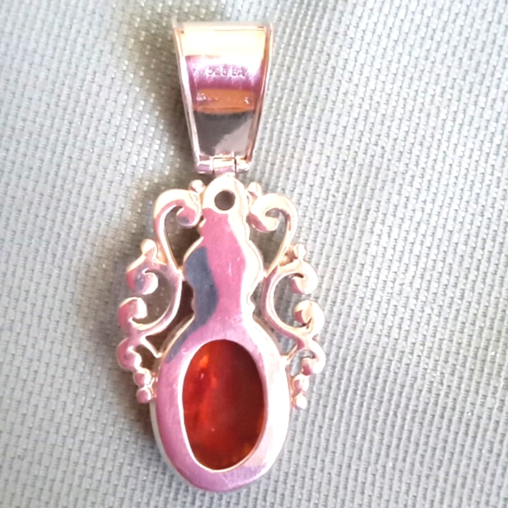AMBER, BLACK ONYX, MOONSTONE IN STERLING SILVER PENDANT - Picture 5 of 7
